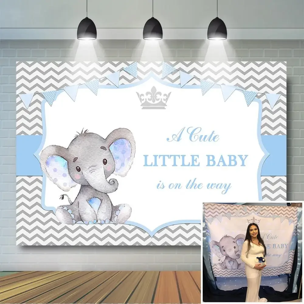 Boy Elephant Baby Shower Backdrop Little Baby Girl Elephant Baby Shower Party Decoration Grey Chevron Crown Photo Background