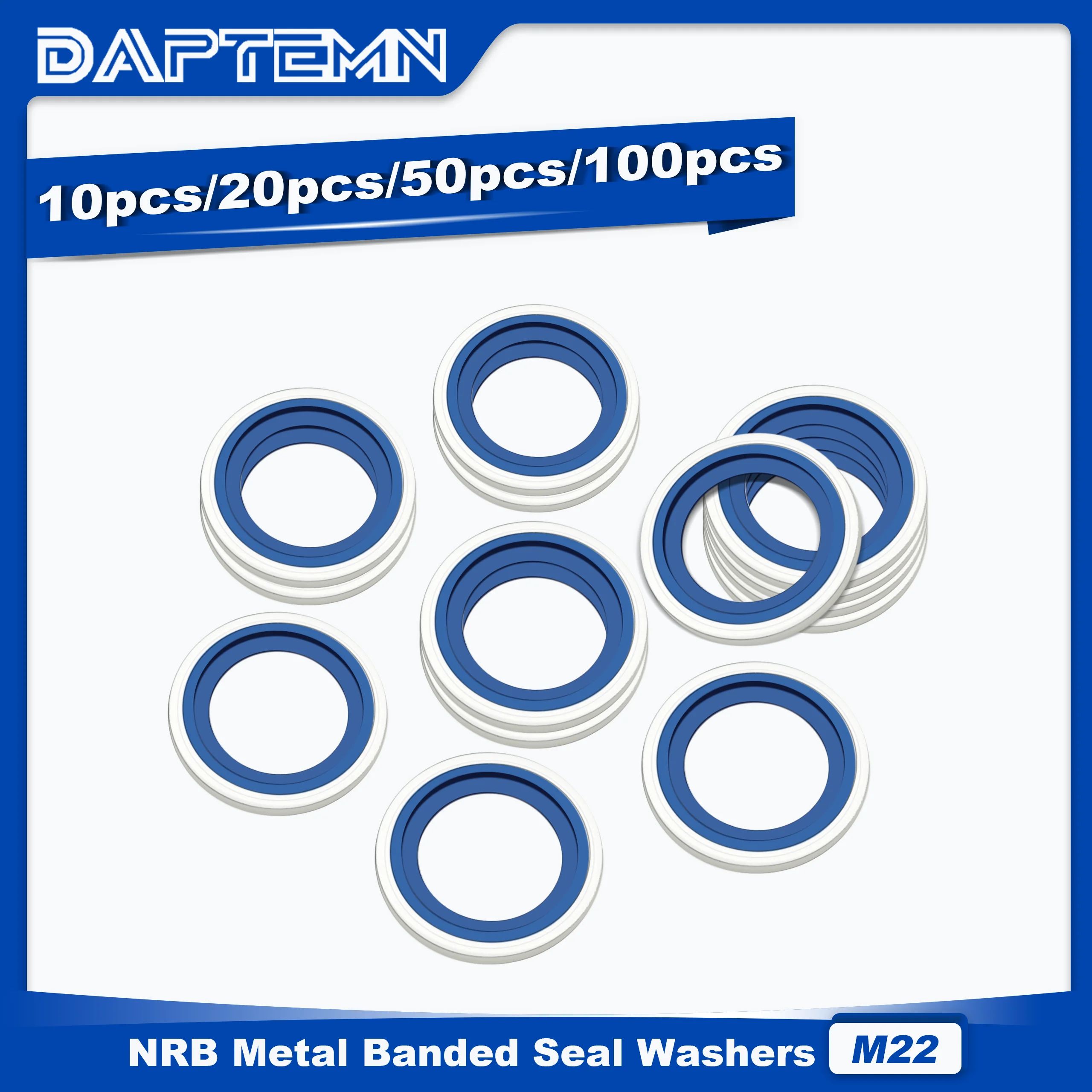 

M22 Metric Bonded Seal Dowty Washer, NBR Zinc-Plated Automotive Self-Centred Seal Rubber Washer, Gasket 10PCS 20PCS 50PCS 100PCS