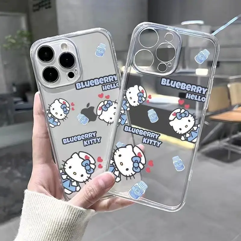 Sanrio Hello Kitty Blue Uniform  Phone Case For iPhone 15 14 13 Pro Max 11 12 13 Pro X XR XS MAX 7 8 Plus Y2K Soft Clear Cover