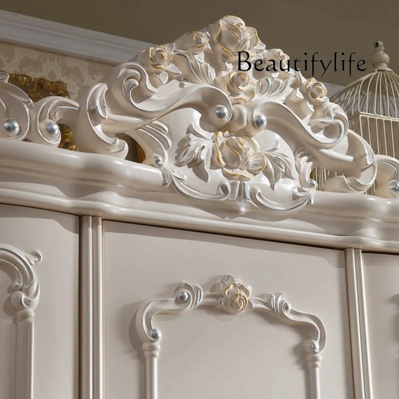 SM European-style Solid Wood Bedroom Three-door Locker Villa Luxury Carved Wardrobe