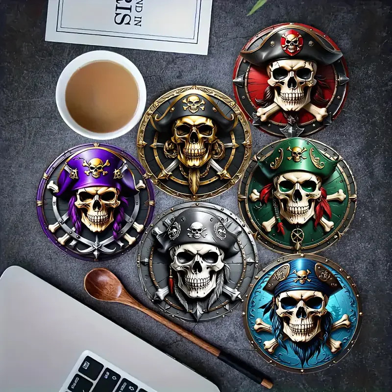 

Декоративный деревянный коврик для чашки с черепом, многофункциональный термостойкий противоскользящий настольный протектор для дома и вечеринки