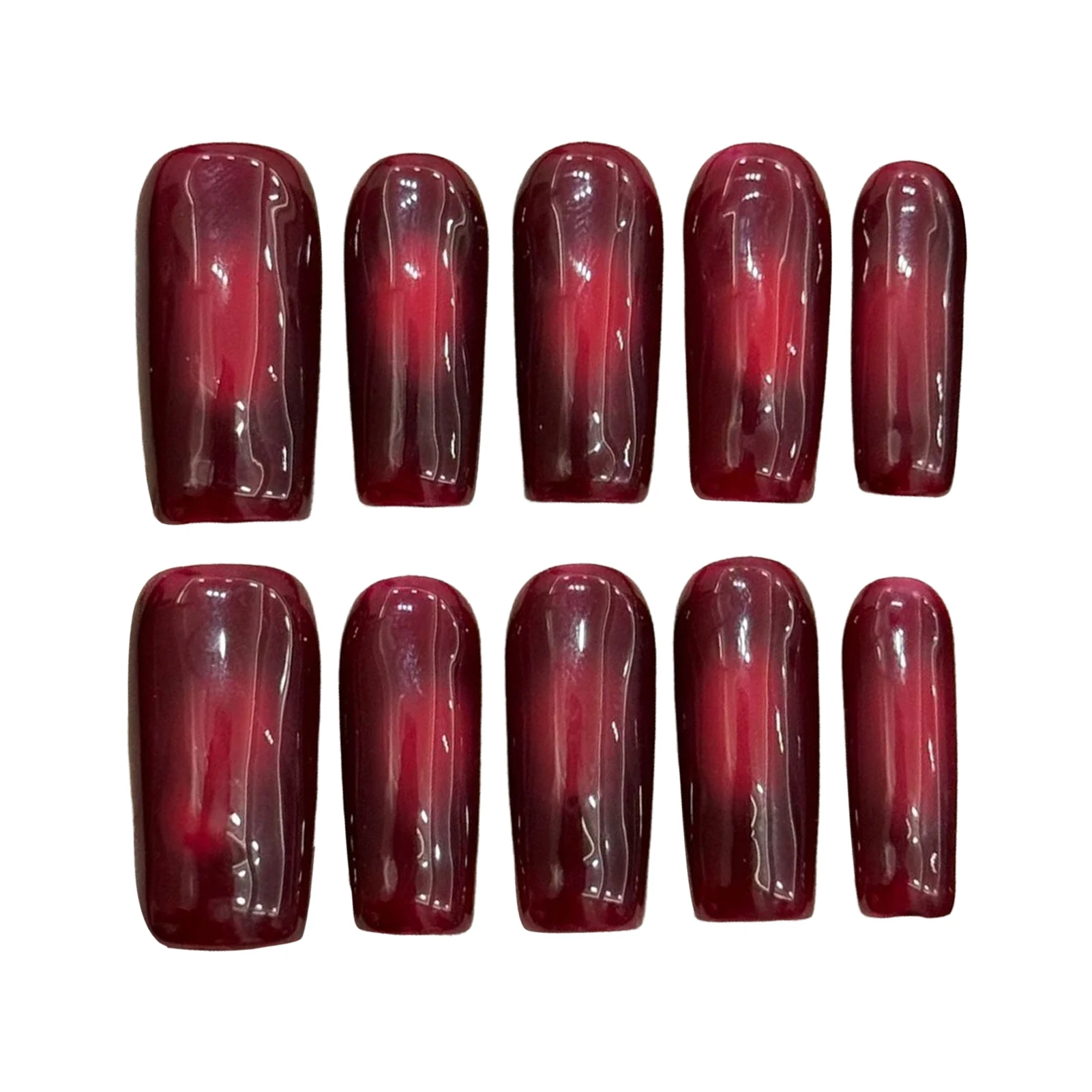 10 szt. Ciemnoczerwone sztuczne paznokcie średniej długości, kwadratowe, ręcznie robione paznokcie do wciskania, ozdoby w stylu \"Spicy Girls\", manicure, wielokrotnego użytku, samoprzylepne sztuczne paznokcie