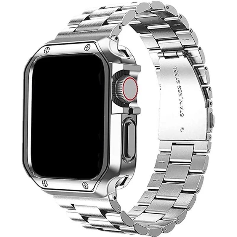 TPU Protector Case+Metal Strap For Apple Watch Ultra Band 49mm 45mm 44mm 40mm Stainless Steel Watchband for IWatch 4 5 6 7 8