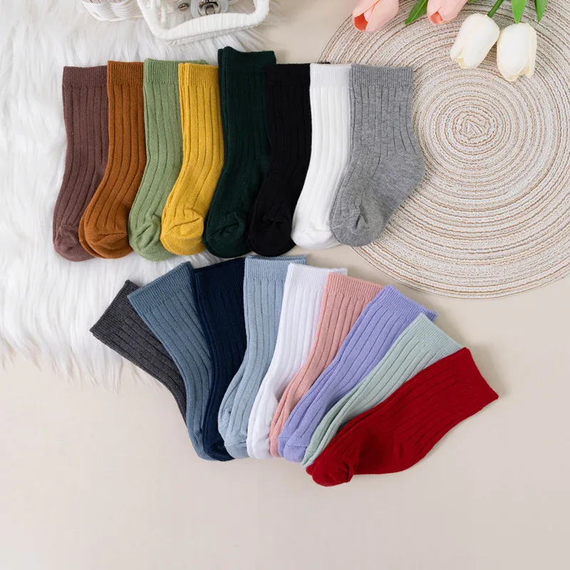 Baby Boys Girls Socks Breathable Toddlers Kids Short Socks Solid Soft Cotton Stripe Infant Princess Cute Socks For 0-8Years