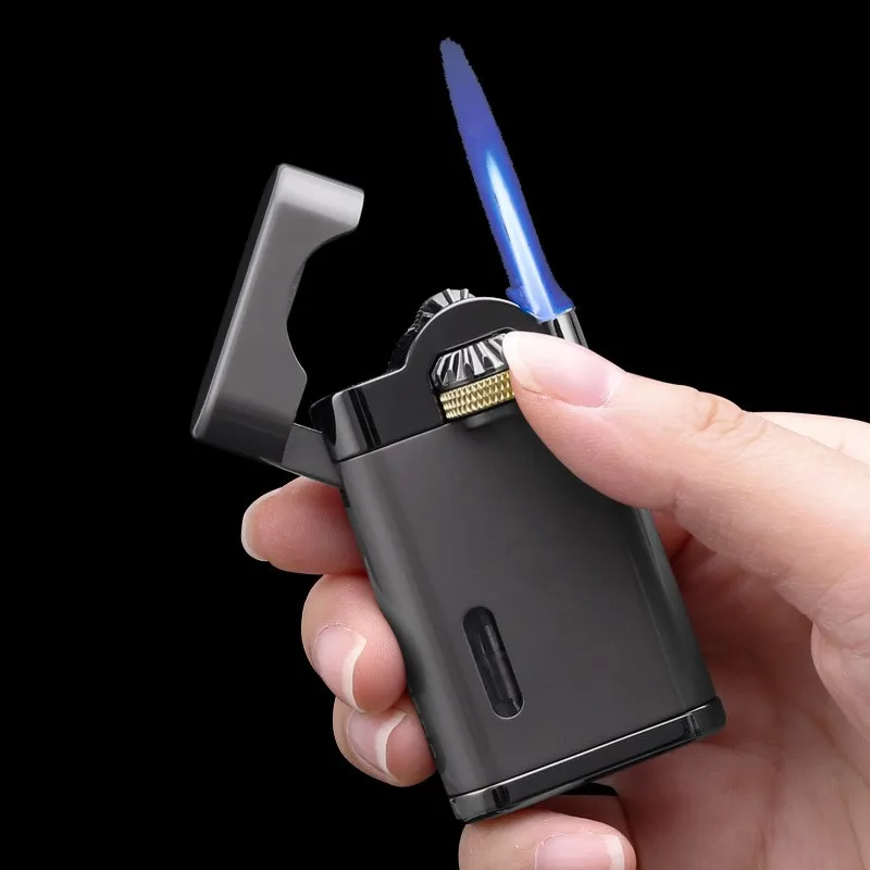 JOBON Retro Mechanical Metal Butane Gas Lighter Outdoor Windproof Gear Linkage Ignition Blue Flame Torch Portable Cigar Lighter