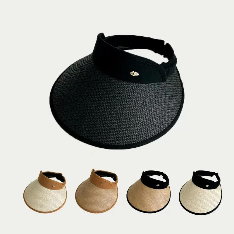 Sunscreen Empty Top Hat Summer UV Protection Large Brimmed Grass Weaving Sunshade Caps Women's Fashionable Versatile Grass Hats