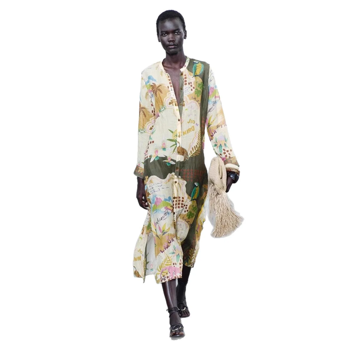 2025 Camisa casual impressa Moda europeia e americana Roupas femininas atmosféricas