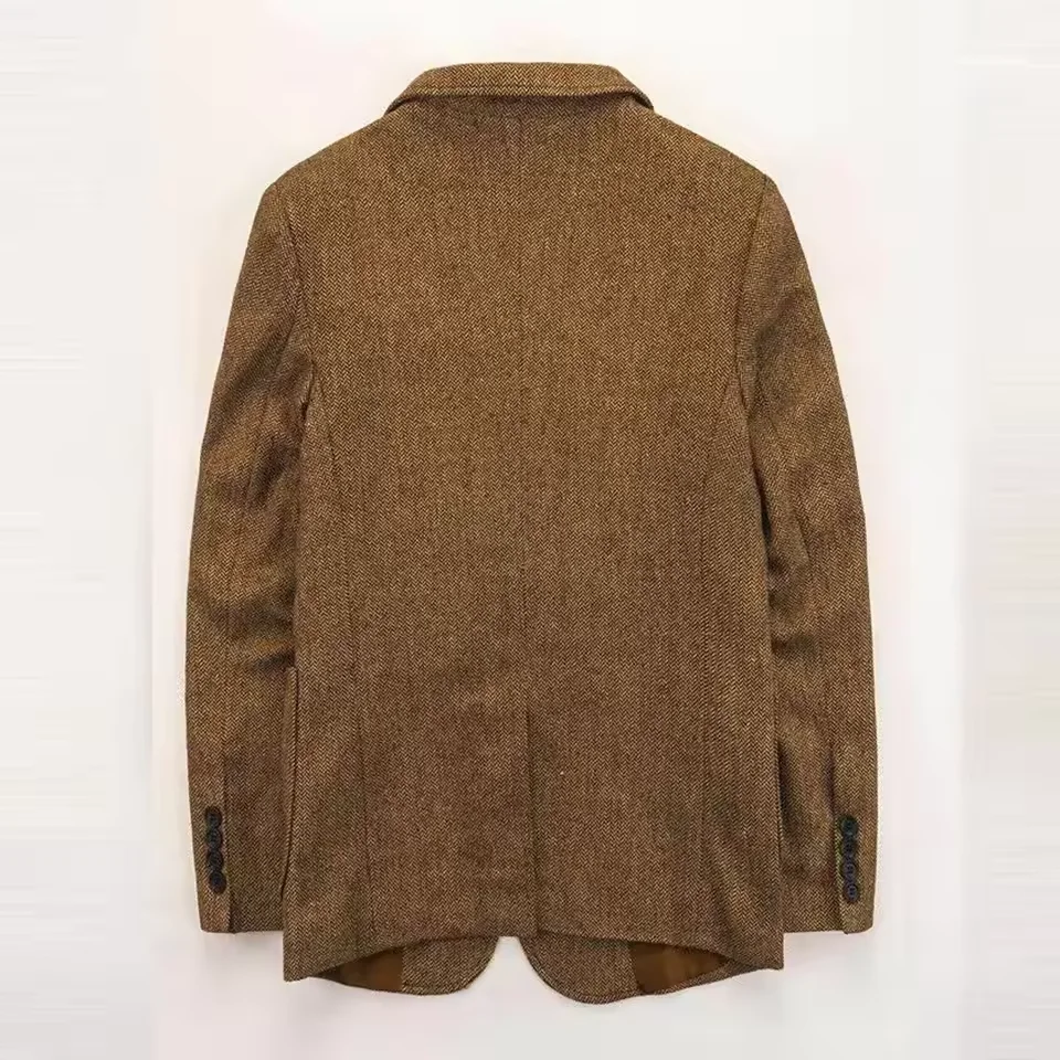 الرجعية البريطانية تويد الرجال سترة السترة متعرجة الصوفية البني دعوى نمط الخريف والشتاء سليم صالح الرجال الفاخرة البدلات الرسمية