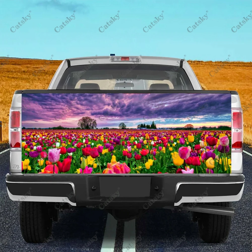 

Tulip Field Purple Sky Car Tail Trunk Protect Vinly Wrap Sticker Decal Auto Hood Decoration Engine Cover for SUV Off-road Pickup