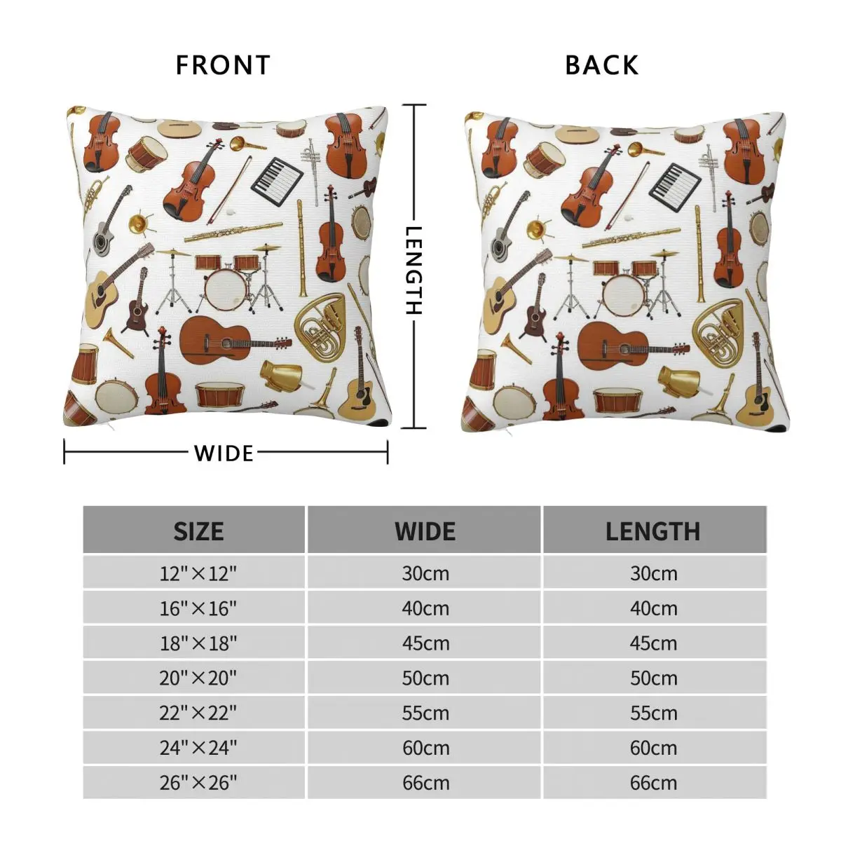 Music Instrument Classical Orchestra Square Pillowcase Polyester Linen Velvet Pattern Throw Pillow Case Home Cushion Cover