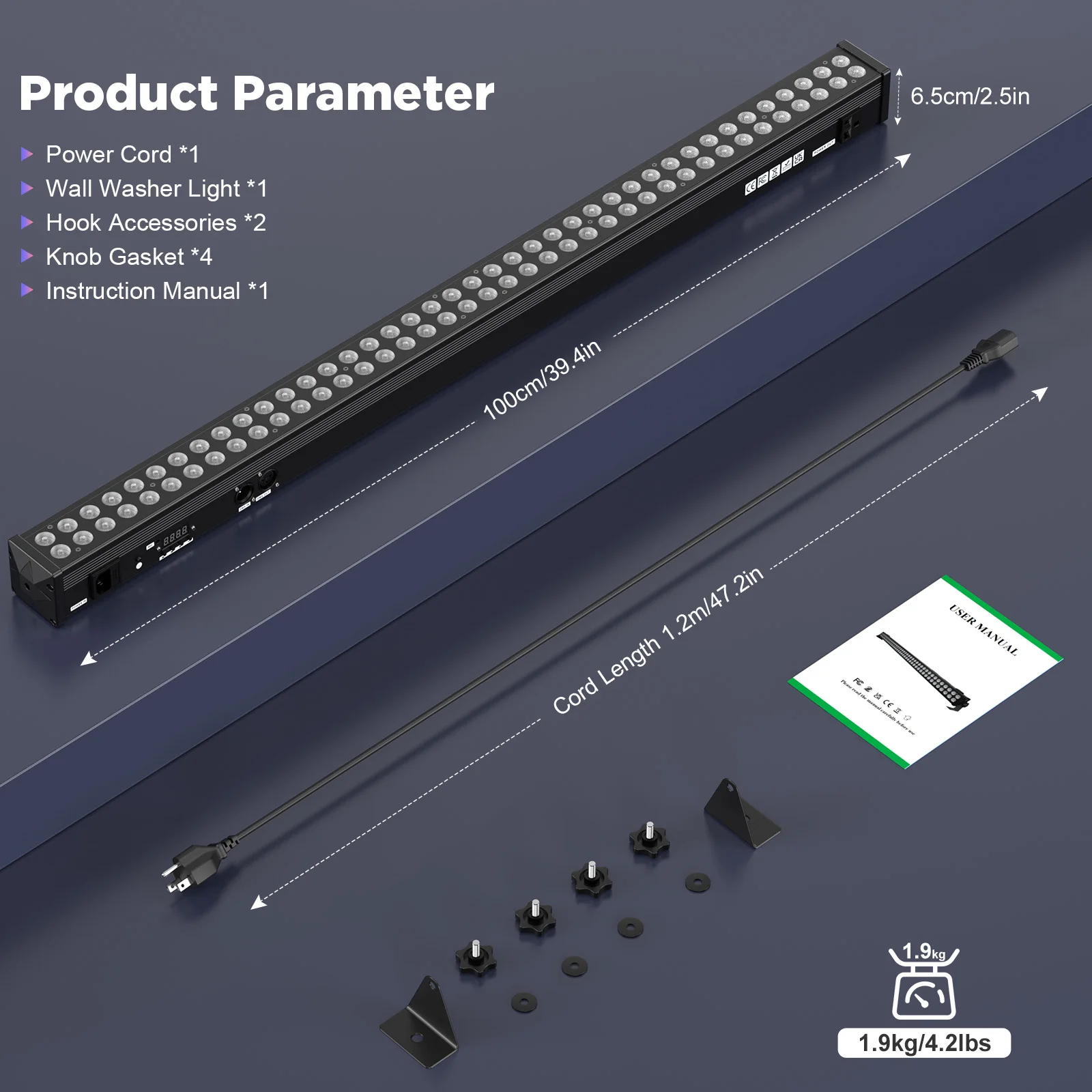 U'King 2Pcs 120W 80LEDs Wall Washer Light Bar RGB 80X2W LED Stage Marquee Lights Wall Wash Light Bar For Pub Concert Party KTV