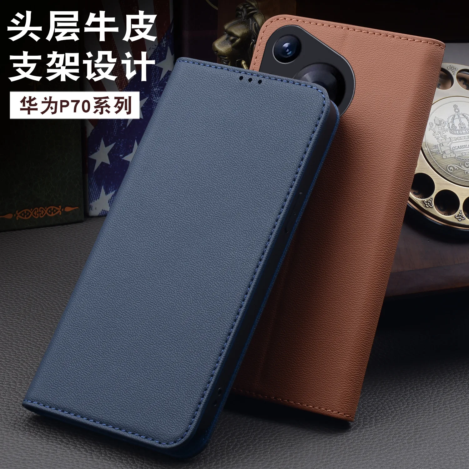 

Wobiloo Luxury Genuine Leather Flip Phone Cases For Huawei Pura70 Pro Ultra Plus Leather Half Pack Phone Cover Case Shockproof