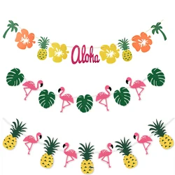 1set 2.5m Cartoon Flag Hawaiian Flamingo Decoration Thickened Felt Flower Colored Flag Pineapple Theme Birthday Party Decoration