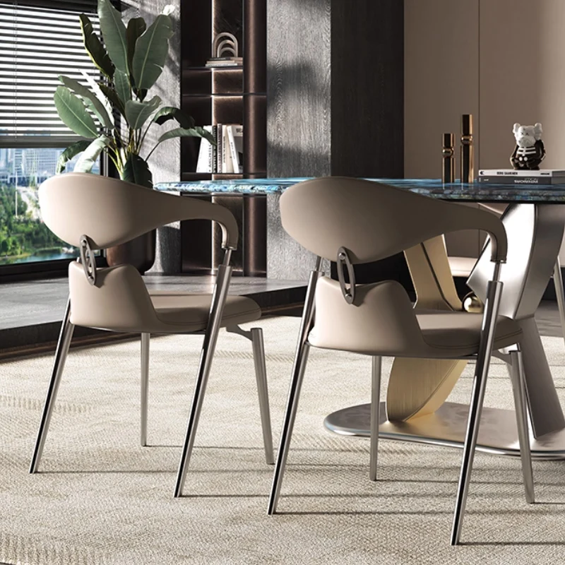 Modern Luxury Dining Chair Light Leather Simple Backrest Home Office Kitchen Dining Table Fashion Dining Chair Metal Frame