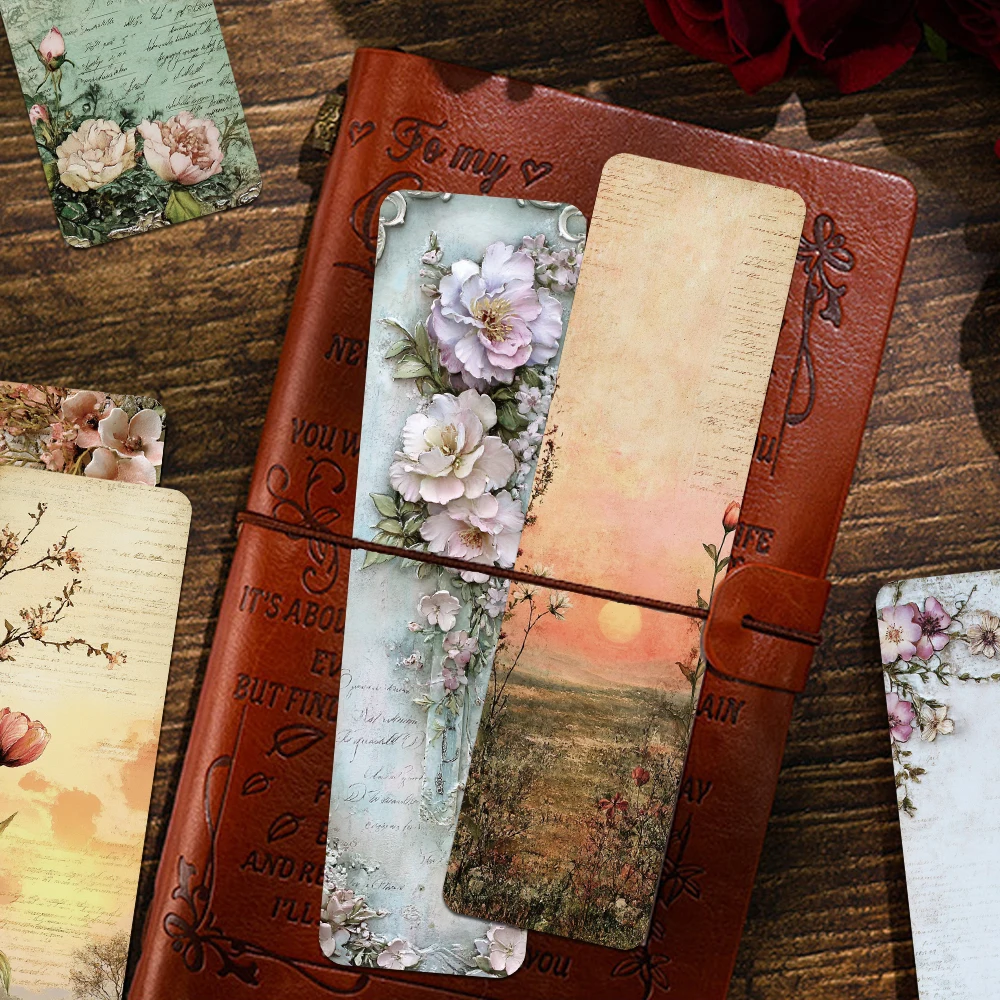 30pcs Stereoscopic Vintage Landscape Wallflower Bookmarks Students Message Index Paper Cards Handbook DIY Decorative Materials
