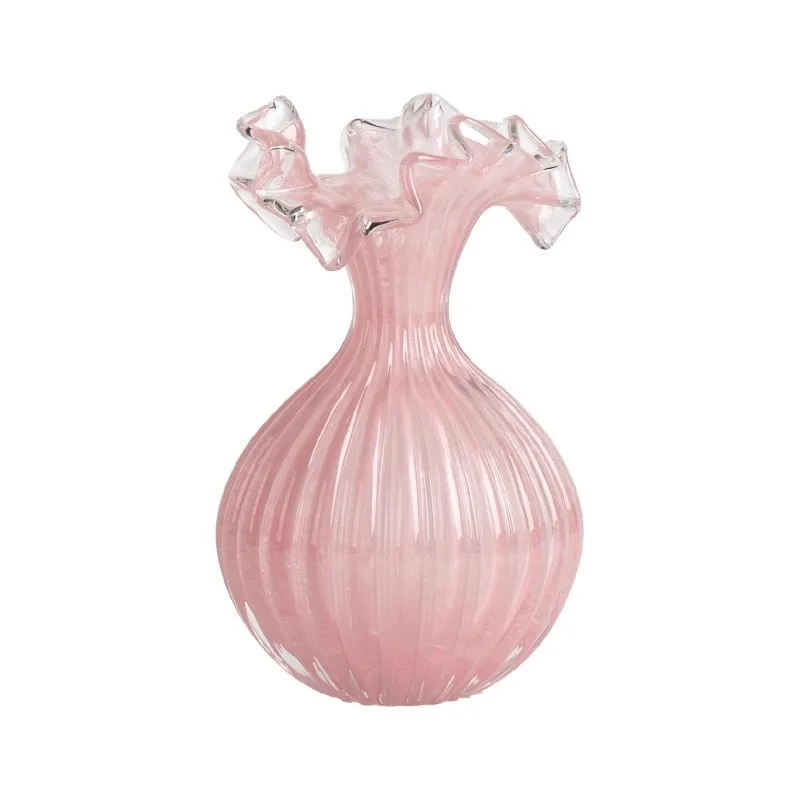 

Pink lace glass vase ornament, flower ware, model room decoration
