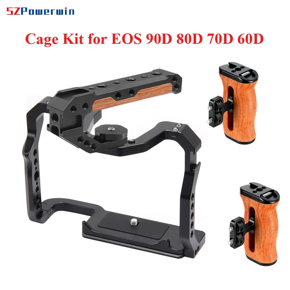 Powerwin For Canon EOS 90D 80D 70D Camera Cage wooden Handgrid Handle Kit Frame Protective Aluminum Alloy Arri Locating Screw