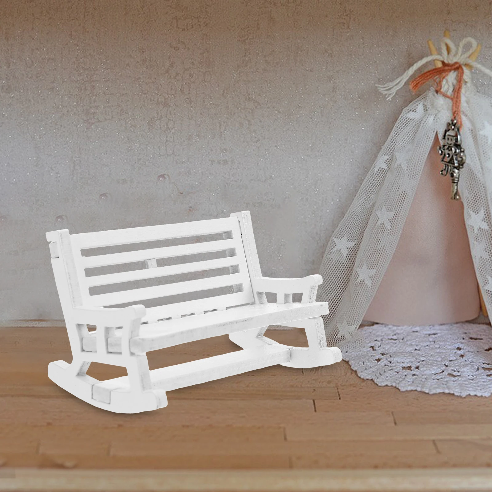 2 pezzi in miniatura a dondolo in legno vintage piccolo per casa delle bambole mini mobili ornamento decorazione del desktop micro paesaggio interno