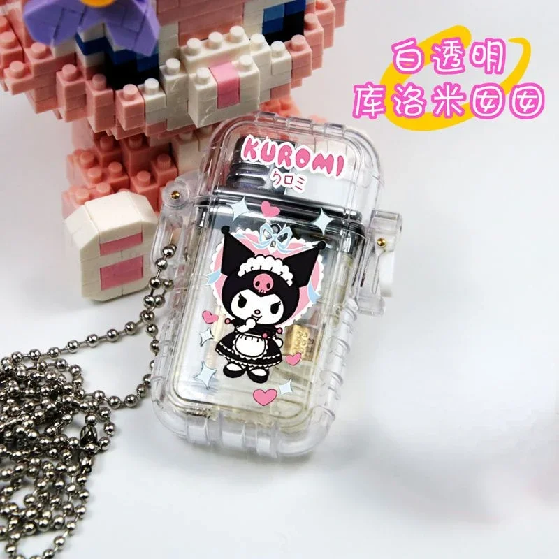 Hello kitty Kuromi My melody new small and cute cartoon transparent waterproof removable windproof pink flame lighter