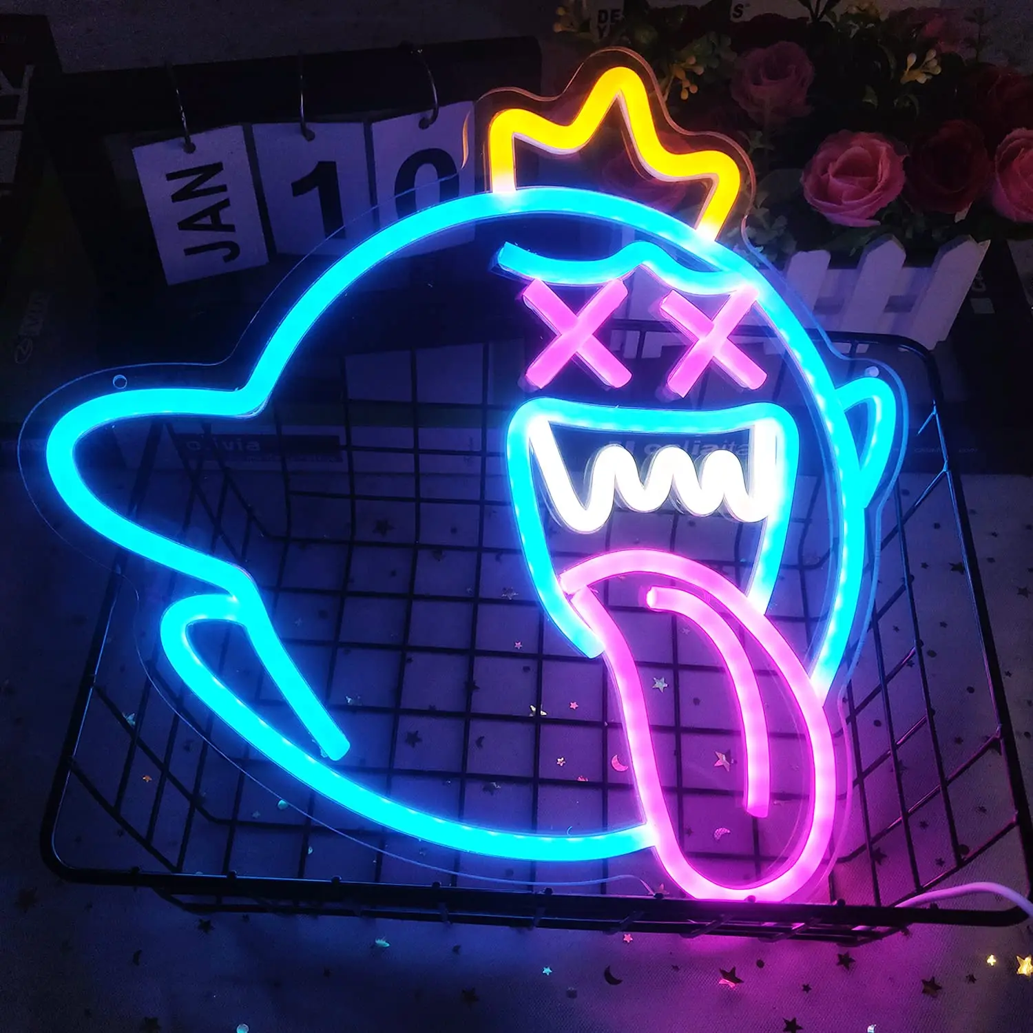 Ghost Neon Sign Led Neon Light with Dimmable Switch Gaming Neon Sign for Kids Game Room Birthday Decor Christmas Gift