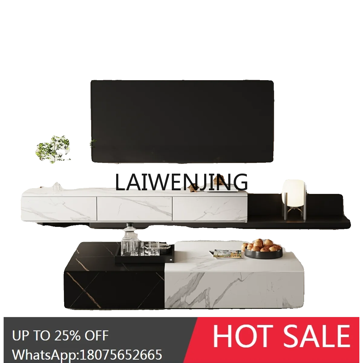 

Italian minimalist rectangular rock slab coffee table creative double color matching living room household size apartment