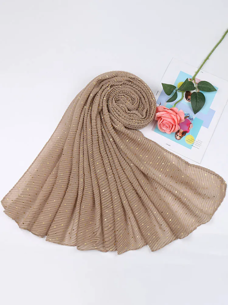 Glitter Ribbed Cotton Hijab Scarf Solid Long Muslim Scarves For Women Sequin Musulman Femme Shawl Gold Head Scarf Islam 180*73cm