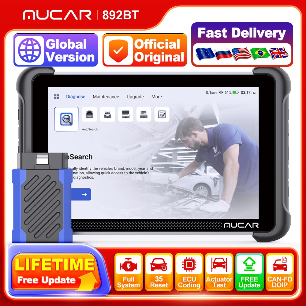 

MUCAR 892BT Lifetime Free Автомобильные диагностические инструменты Кодирование ЭБУ Двунаправленная полная система 8-дюймовый CANFD DOIP Автомобильный OBD2 сканер
