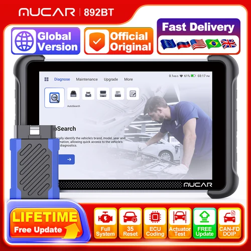 MUCAR 892BT herramientas de diagnóstico de coche libres de por vida codificación ECU sistema completo bidireccional 8 pulgadas CANFD DOIP escáner OBD2 automotriz