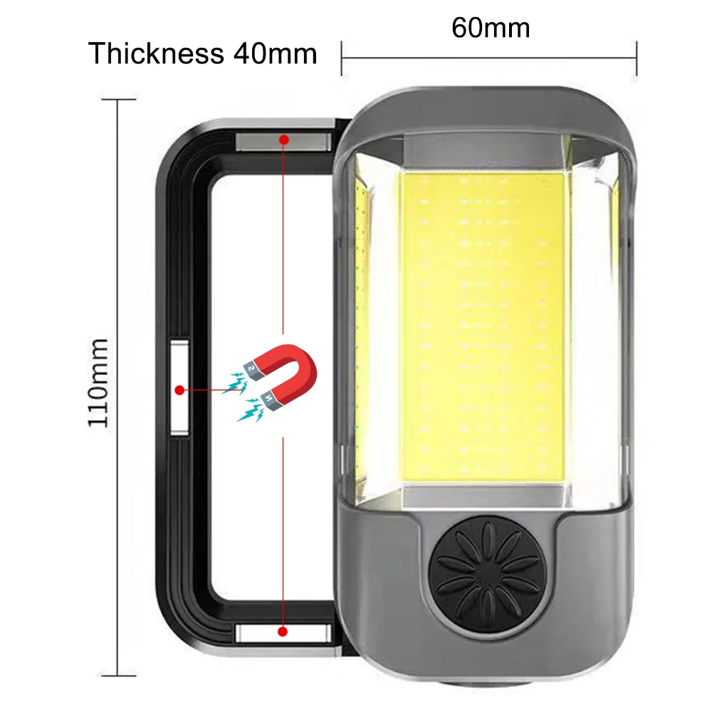 Multifunction Work Light COB with Magnetic Lighting Rechargeable Flashlight Power Bank Floodlight Auto Repair Lamp for Camping