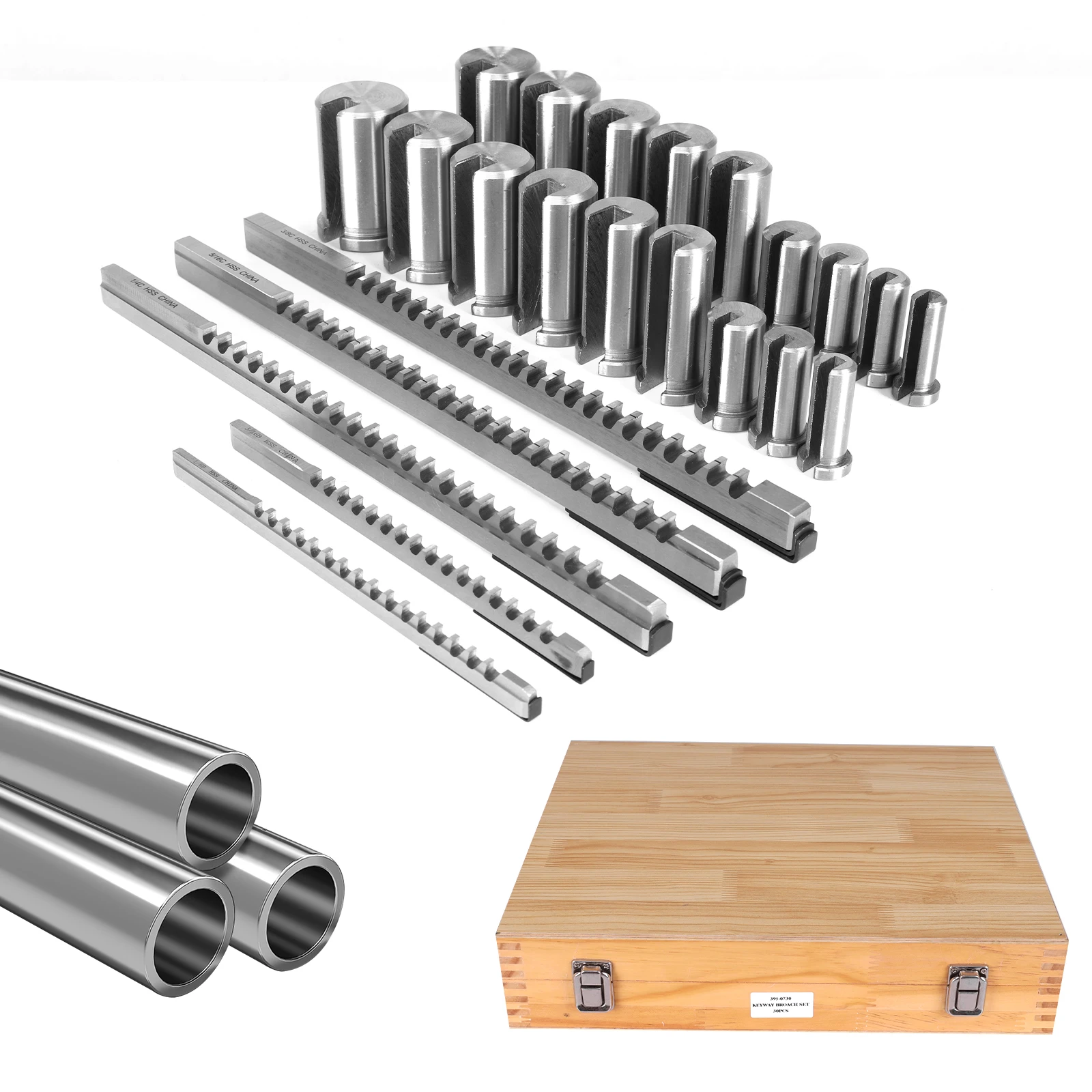 

30 Pcs Imperial Broach Set with 5 Broaches 18 Bushings and 7 Shims Metric Keyway Cutting Tool for Metalworking and Manufacturing
