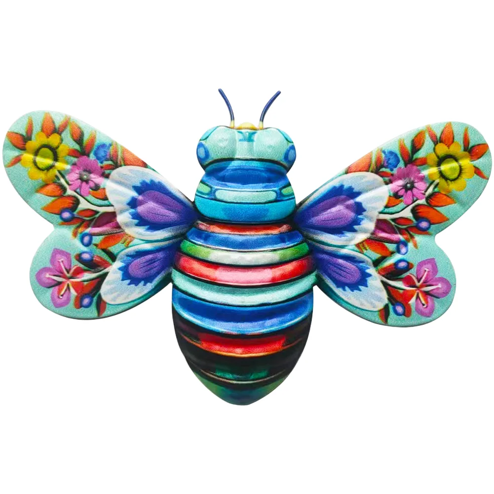 Bee Themed Metal Wall Art - Rustic Iron Hanging Decor with Detailed Bee Shape for Living Room Bedroom or Sunroom Wall Decoration