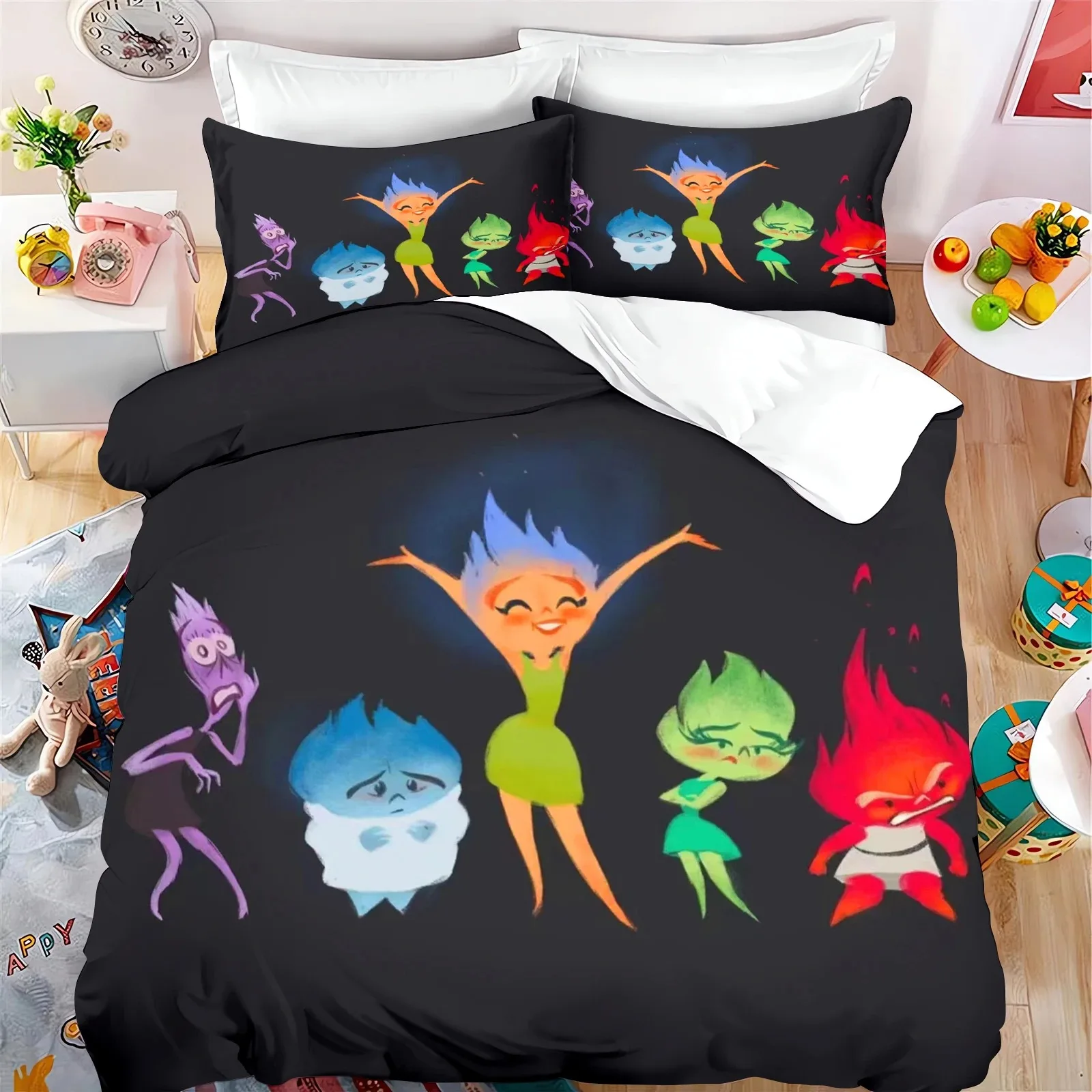 Disney Inside Out Bedding Set Cartoon Disgust Bedding 2/3pcs Sets Duvet Cover Anime Bedroom Bedclothes Pillowcases