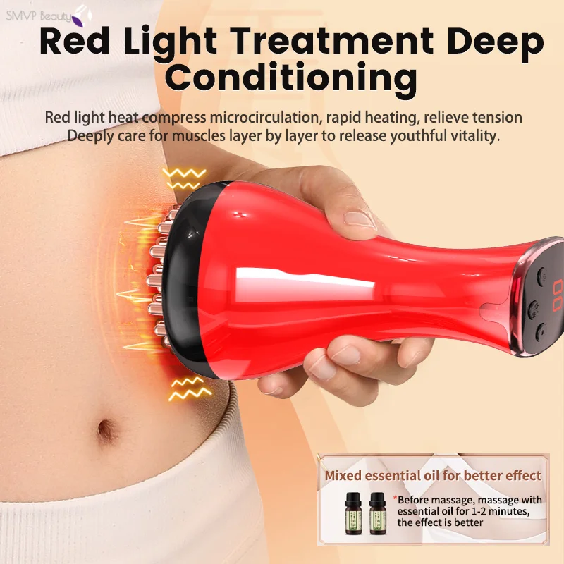 

Electric Meridian Brush 4-1 Body Massager Vibrate Microcurrent Hot Compress Scraping Lymphatic Drainage Machine Fat Burner Red