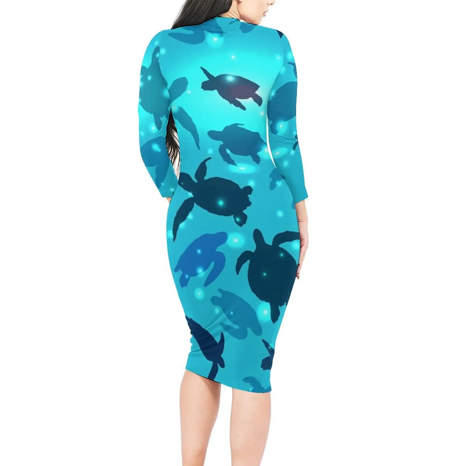 Sea Turtle Dress Long Sleeve Swimming Turtles Sexy Dresses Autumn Women Streetwear Printed Bodycon Dress Large Size 5XL 6XL