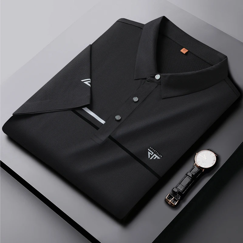 8XL 7XL 6XL 2024 New Summer Ice Silk Breathable Shirts For Men Clothing High End Luxury Mens Polo Shirt Casual Loose Polo Homme