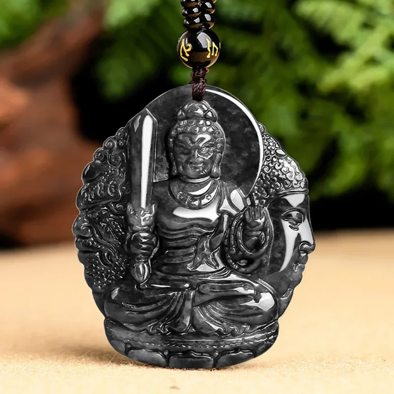 

Burmese Jadeite Patron Saint Pendant Designer Stone Accessories Black Jade Natural Gifts for Women Jewelry Necklace Real