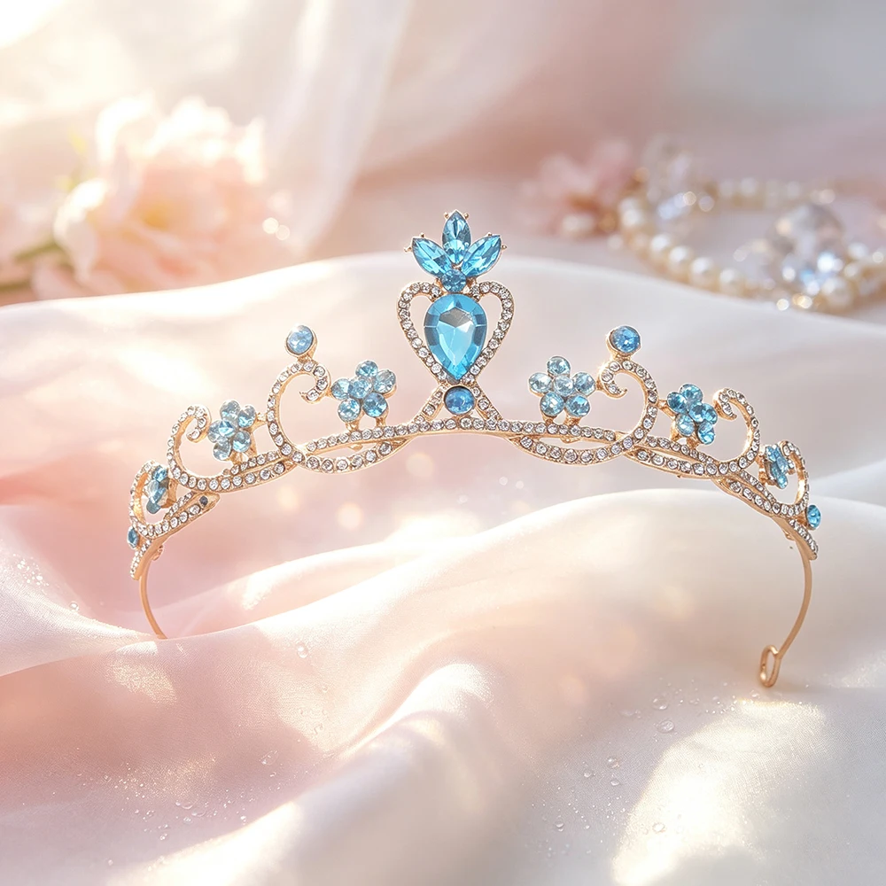 1pc Floral Tiara Crown Sparkly Crystal Bridal Princess Crown for Wedding Prom Sweet 16 Birthday Party Hair Jewelry Women Girls view 5