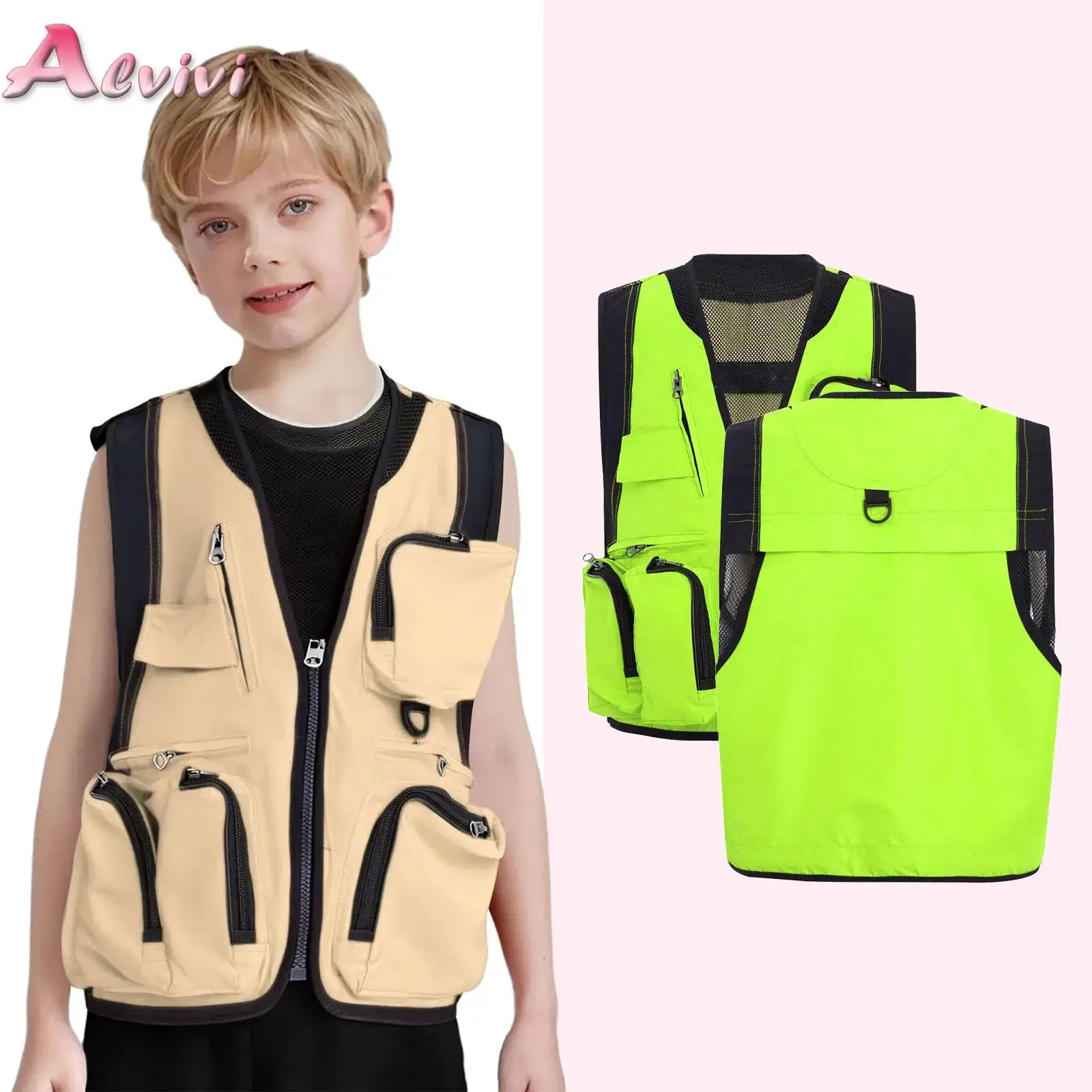 New Boys Girls Multi Pocket Vest Children Summer Outdoor Activities Waistcoat Sleeveless Jacket School Camping Fishing Clothes