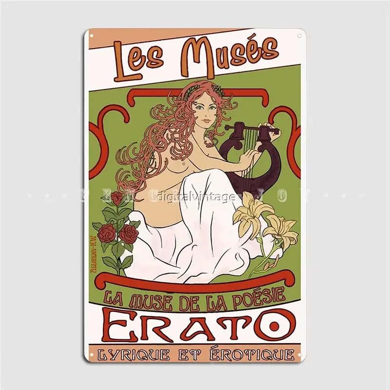 Erato Art Nouveau La Muse De La Poesie Lyrique Et Erotique Aelirenn Les Muses Affiche Plaque Métallique Mur Plaques Pub