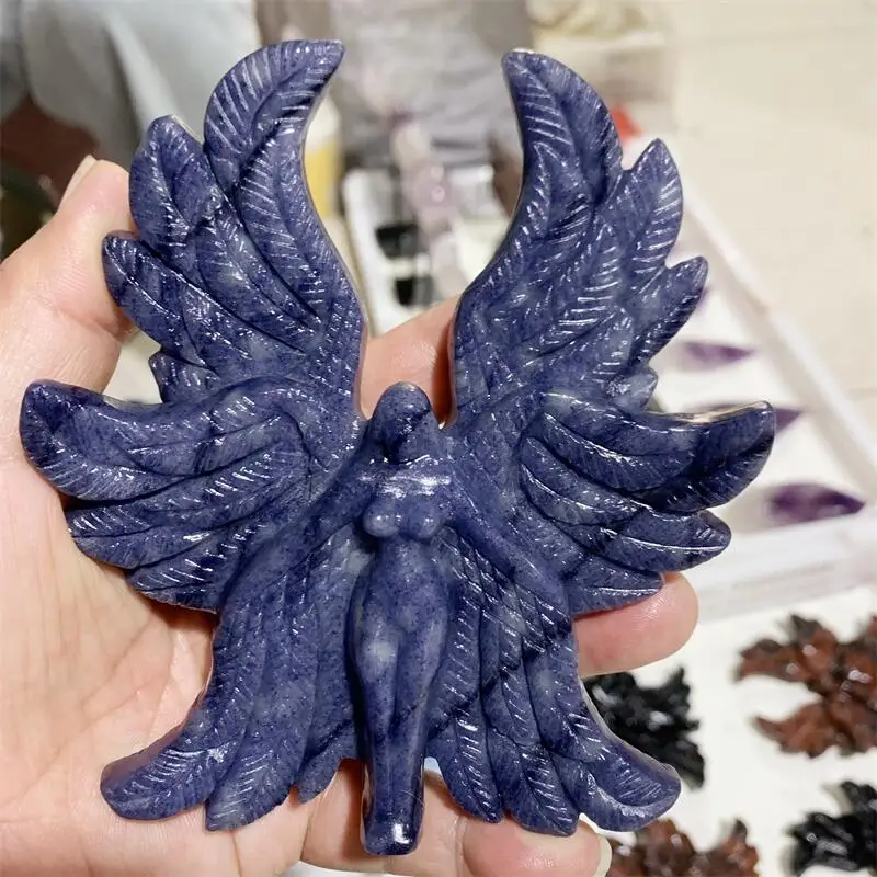 Natural Blue Aventurine Seraph Angel Carving Stand Energy Gemstone Healing Stone Home Decoration Gift 1PCS