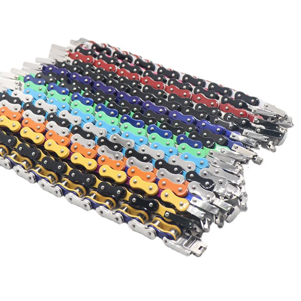 أساور/أساور رجالي، أساور ربط سلسلة دراجة نارية سوداء لراكبي الدراجات النارية للرجال مجوهرات للزوجين من الفولاذ المقاوم للصدأ #6