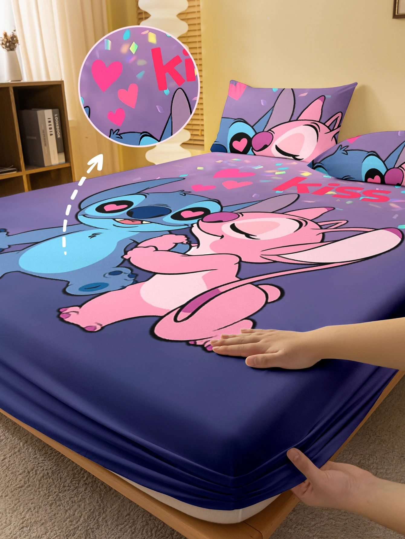 

1 cartoon cute Stitch pattern digital printed frosted Fitted Sheet,bedroom printed bed cover,bedding(No pillowcase)