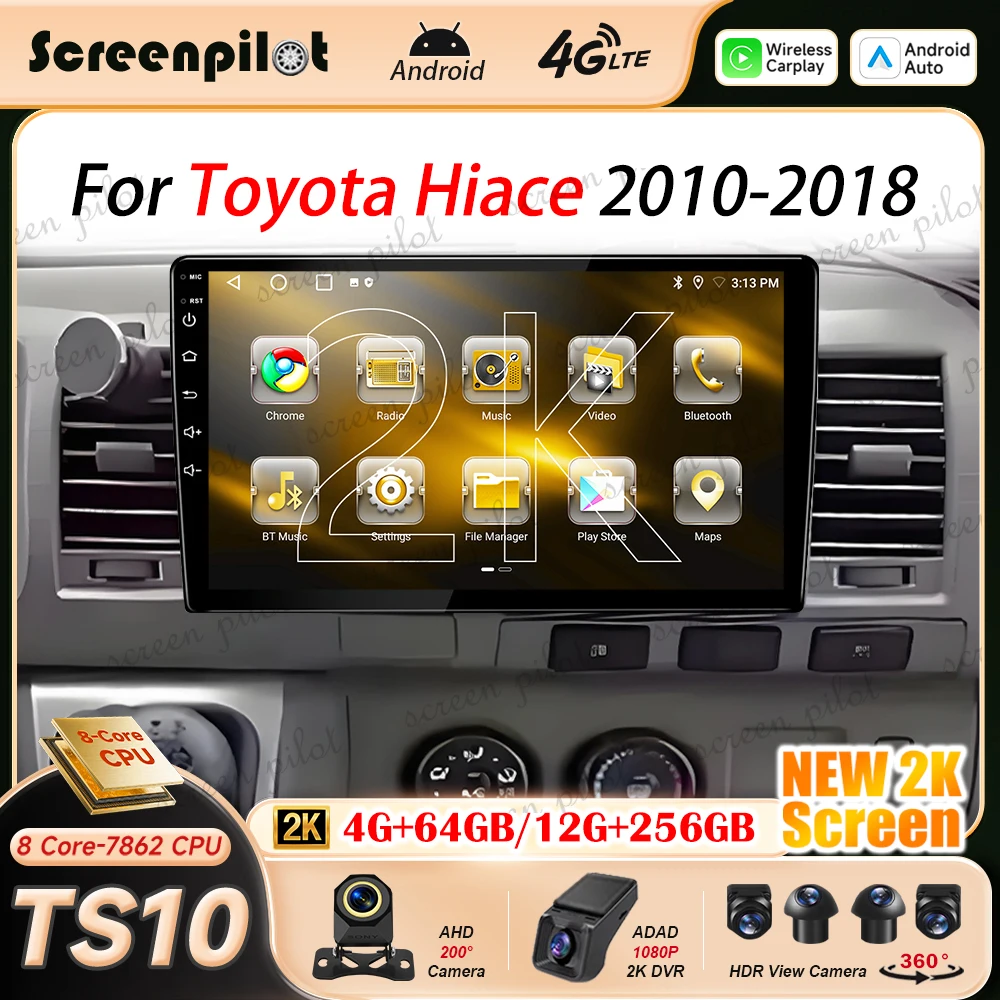 Android 16 For Toyota Hiace 2010 2011 2012 2013 2014 2015 2016 2017 2018 Car Radio Carplay Android Auto Multimidia Player GPS 5G