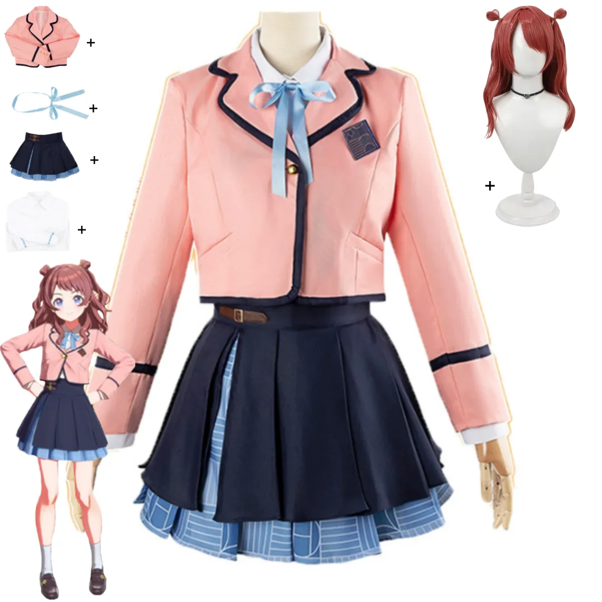 Аниме-игра Gakuen Idolm@Ster Hanami Saki, костюм для косплея, японский розовый JK, униформа, пальто, юбка, парик, женский кавайный костюм кампуса