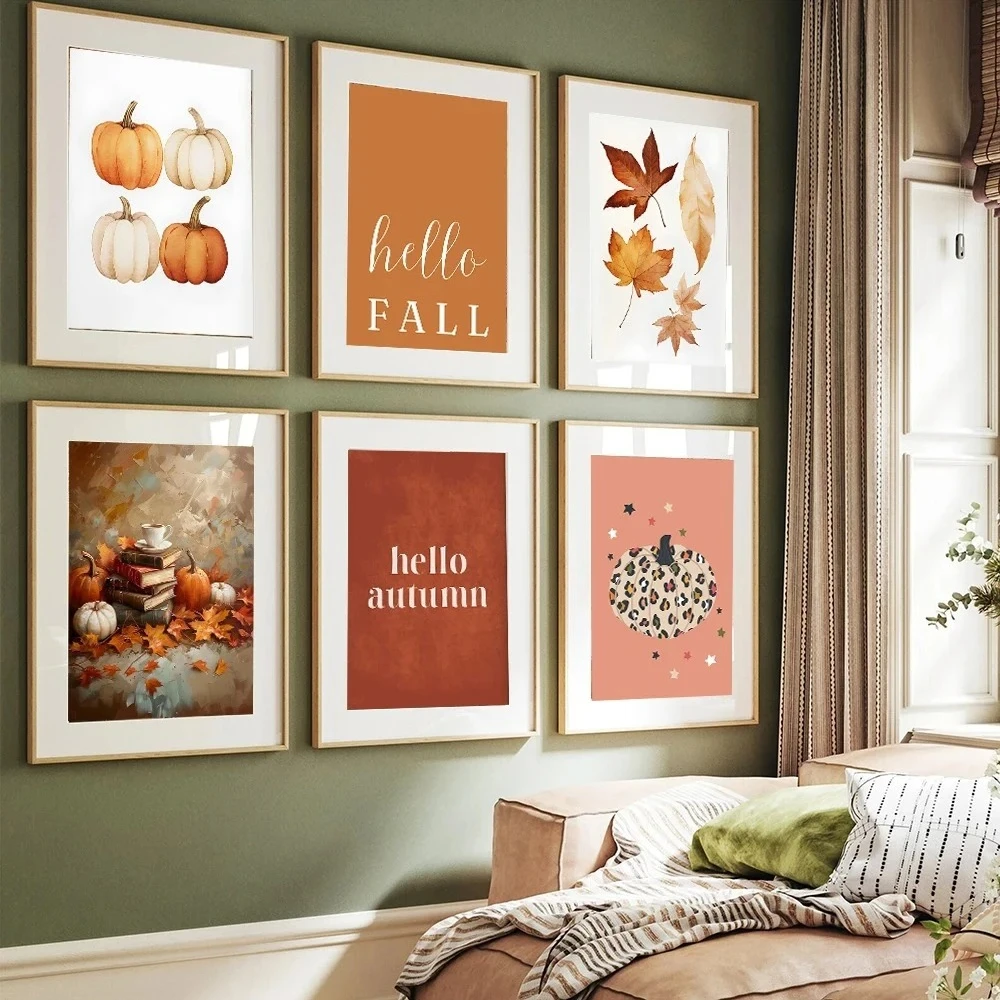 Herbstblätter Kürbisse Druckplakat Herbst Zuhause Schlafzimmer Wohnzimmer Dekor Herbst Vibes Dekor Leinwand Malerei Thanksgiving Geschenk