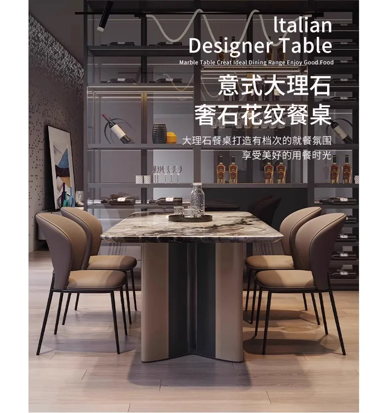 Italian light luxury marble household modern simple dining table and chair combination ink luxury stone