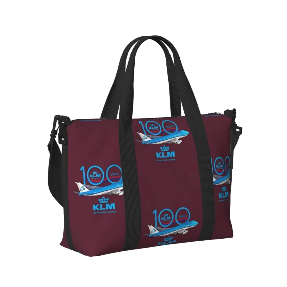 

100 Years Boeing 747 Klm Royal Dutch Airlines Beach Travel Bag Tote Bags for Gym Yoga Women Shopping Duffle Shoulder Bag
