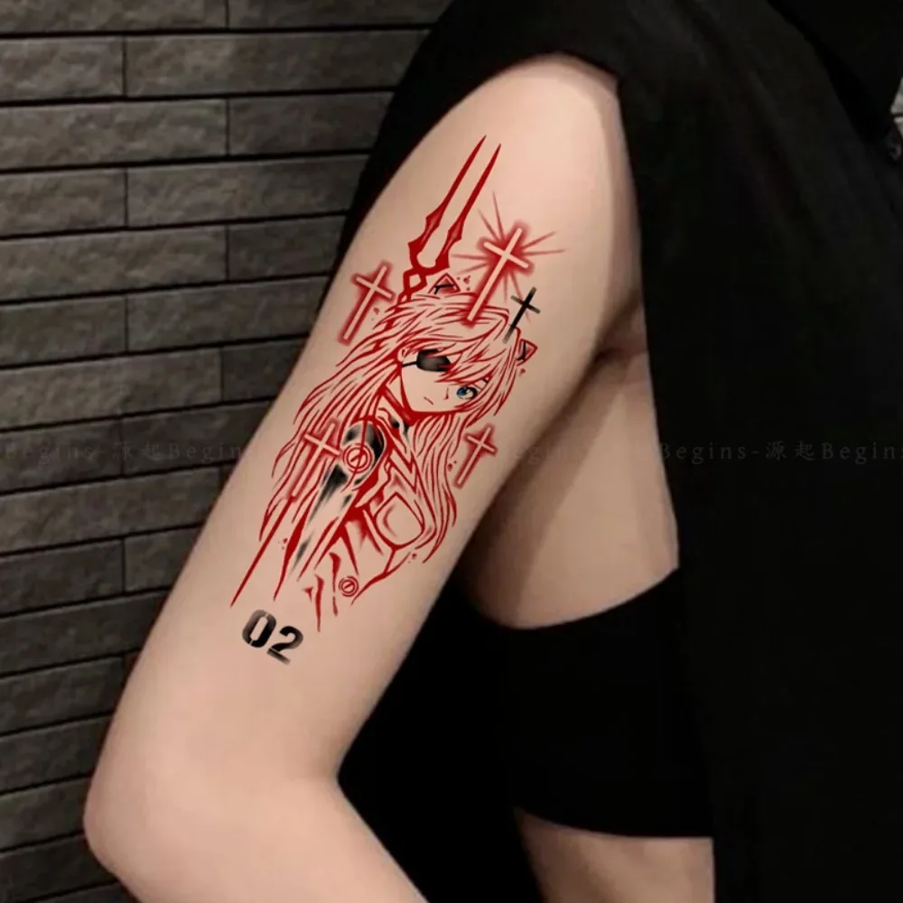 Asuka EVA Temporary Tattoo Stickers, Red Spear Evangelion 02 Fake Waterproof Body Art Tattoo for Women Men Arm Leg Decor