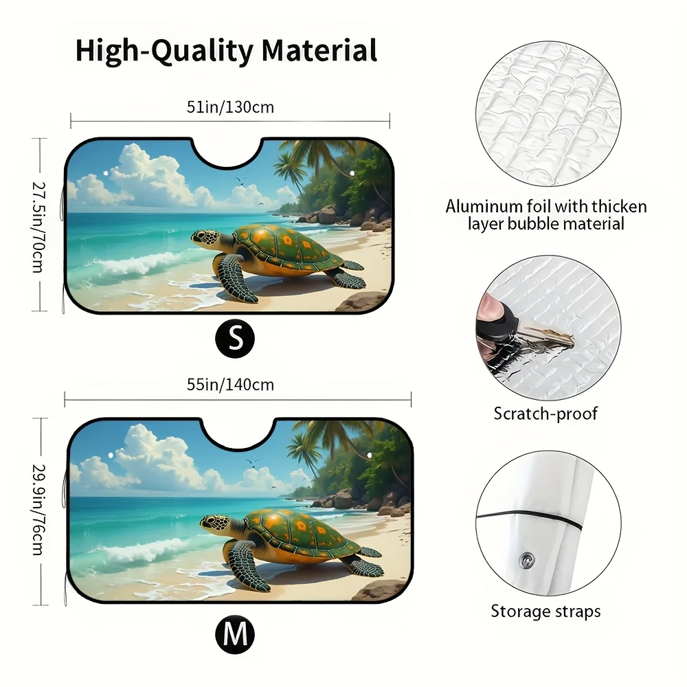 1pc, Beach Sea Turtle Car Windshield Sunshade, Nature Inspired Marine Life Print, Your Vehicle From Rays And Sun Heat