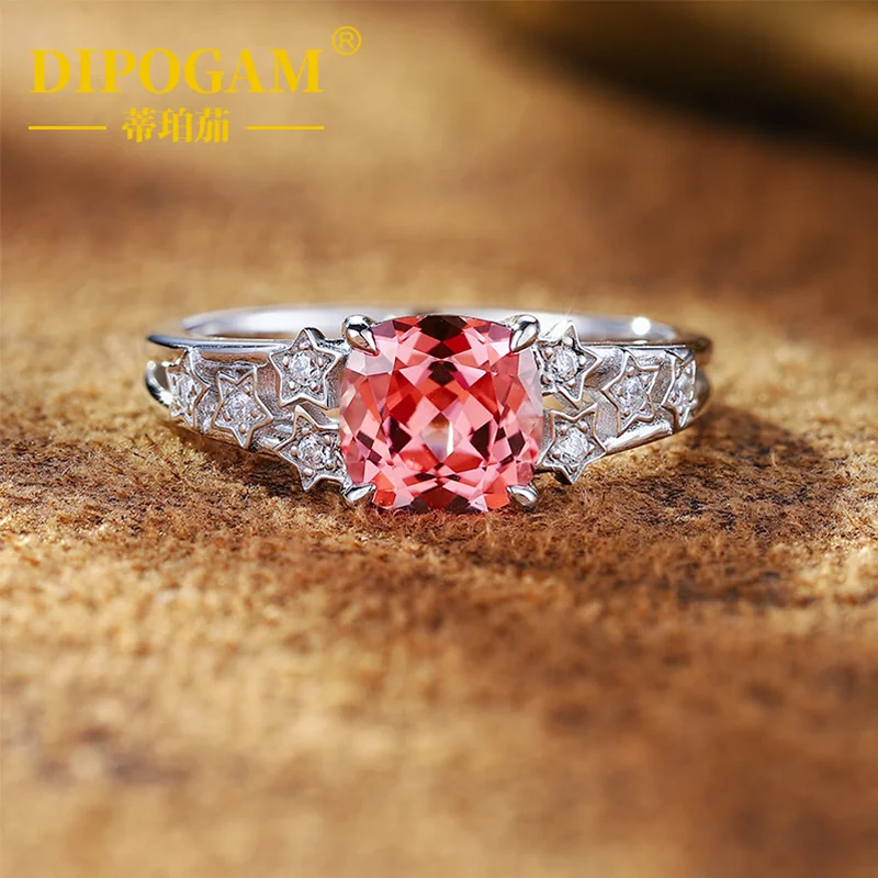 

Кольцо с розовым сапфиром Параиба 2,2 карата для женщин, из стерлингового серебра 925 пробы, с бриллиантами, инкрустированное розовым выращенным драгоценным камнем